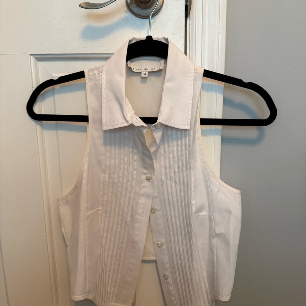 White Sleeveless Button-Up Top